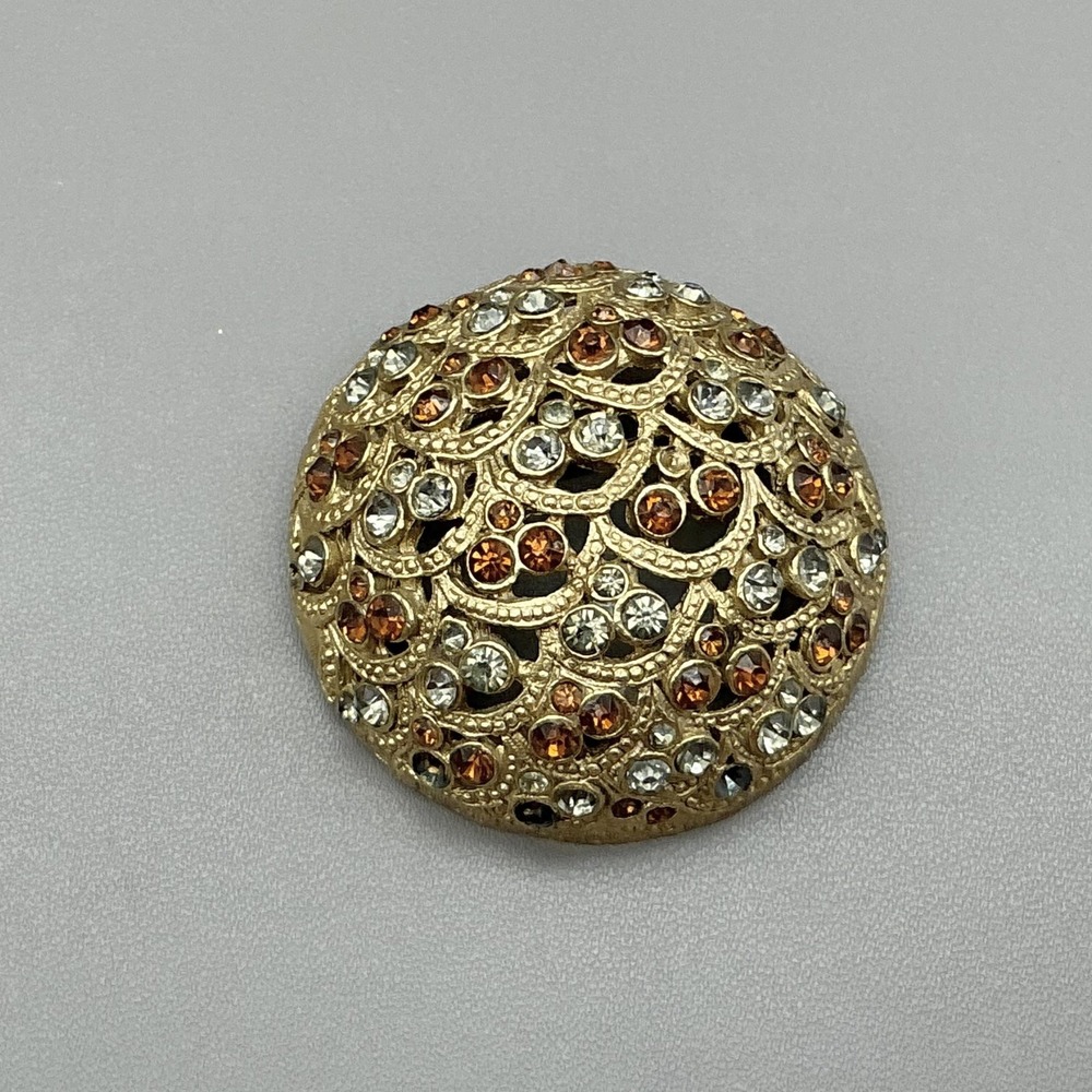 Vintage BSK Gold Tone Multicolor Rhinestone Dome Pin Round Cluster Costume